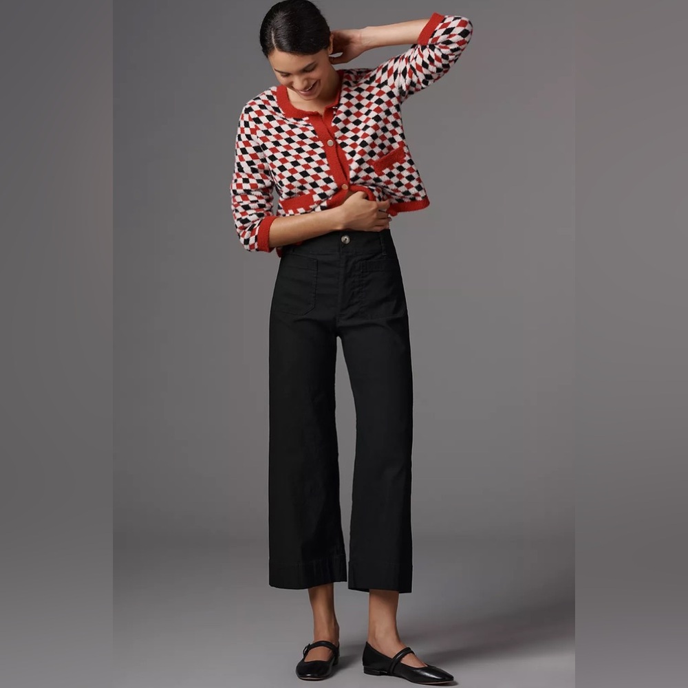 Like New Anthropologie Maeve Colette Pants Linen Black Size 2 Wide Leg Cropped